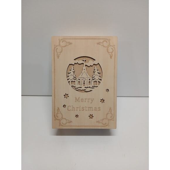 Enchanted Forest Merry Christmas Lighted Wooden Carolers and Church Plywood Book - Picture 2 of 5